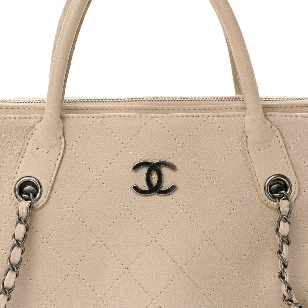Grained Vegetal Calfskin Small Urban Shopping Tote Beige