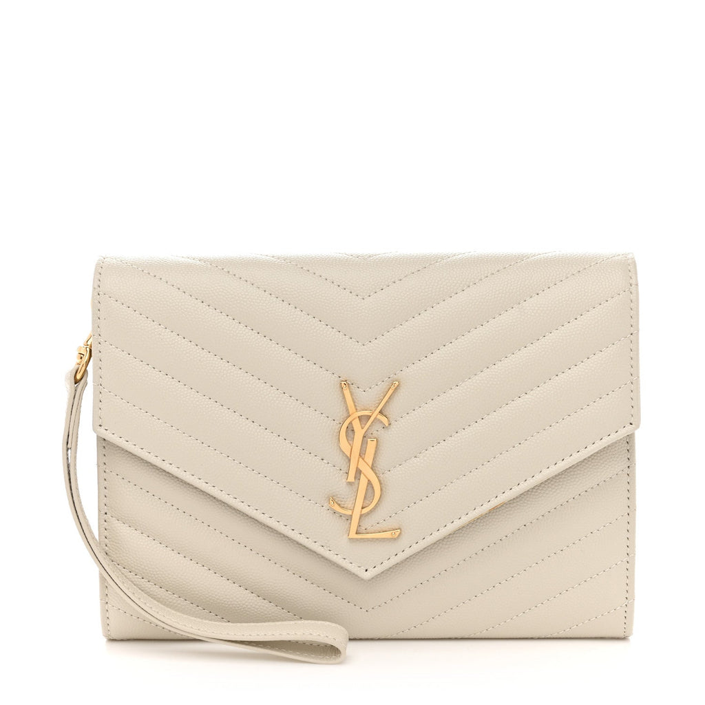 Grain De Poudre Matelasse Chevron Monogram Envelope Clutch Crema Soft
