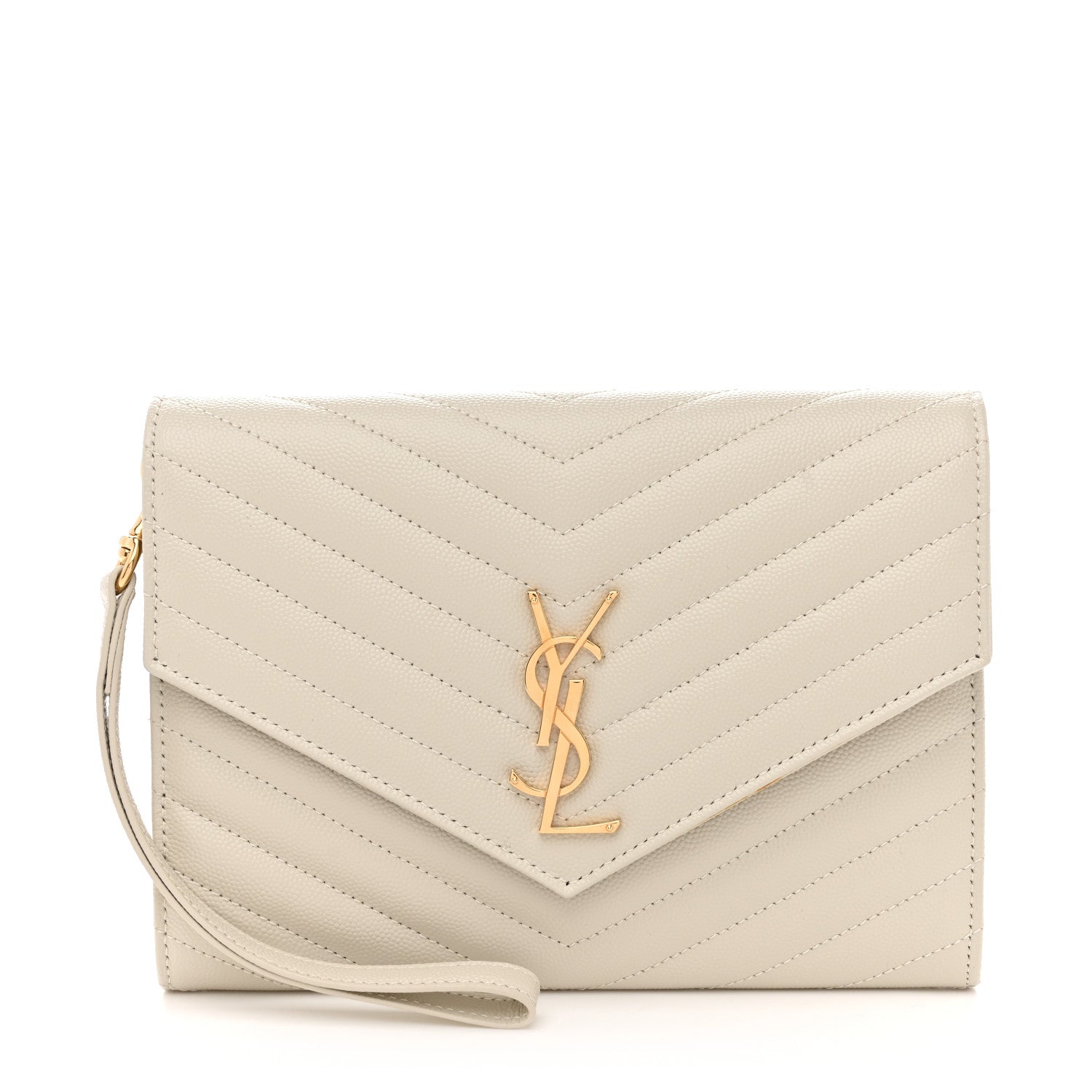 Grain De Poudre Matelasse Chevron Monogram Envelope Clutch Crema Soft
