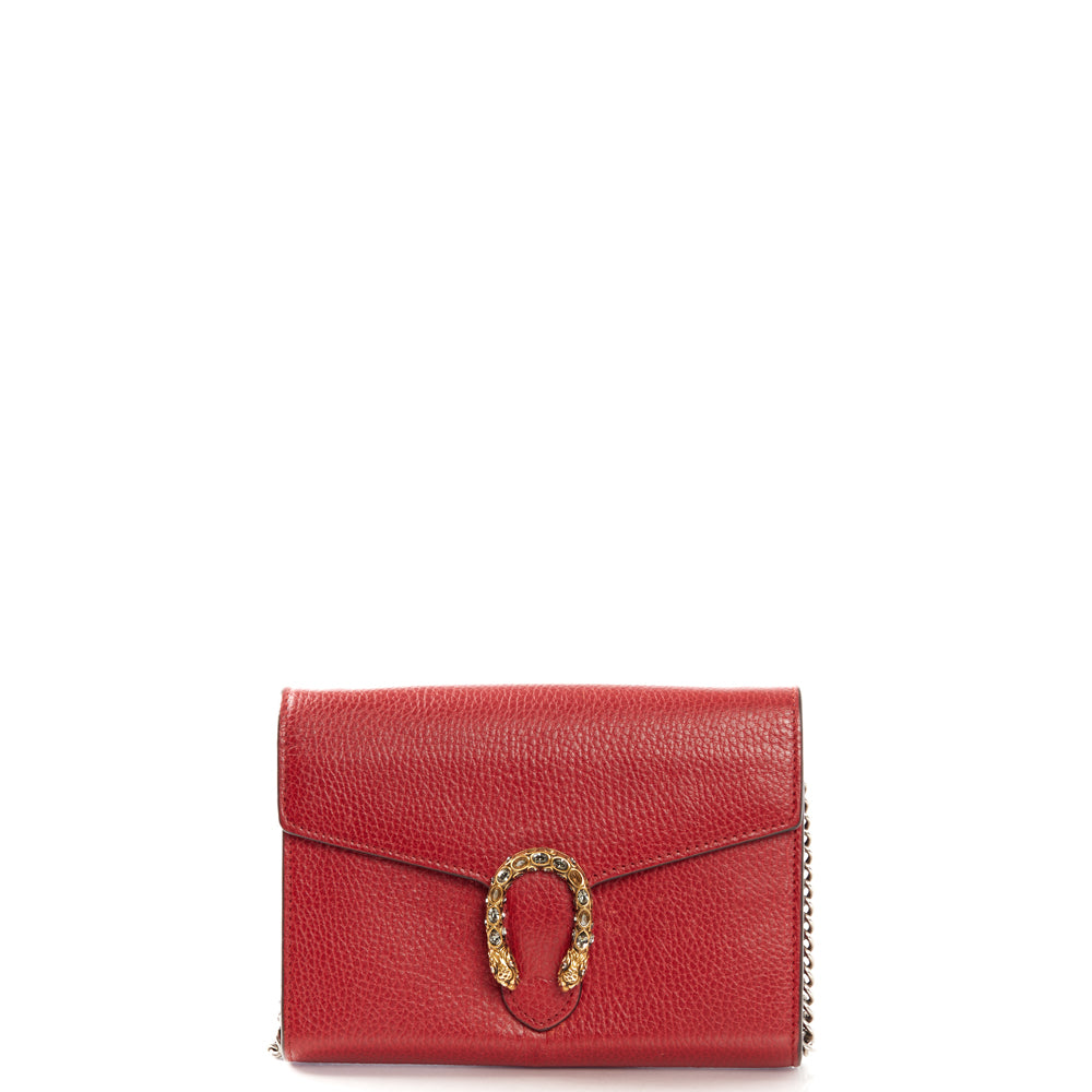 Gucci Cross Body Dionysus Chain Wallet in Hibiscus Red, Leather