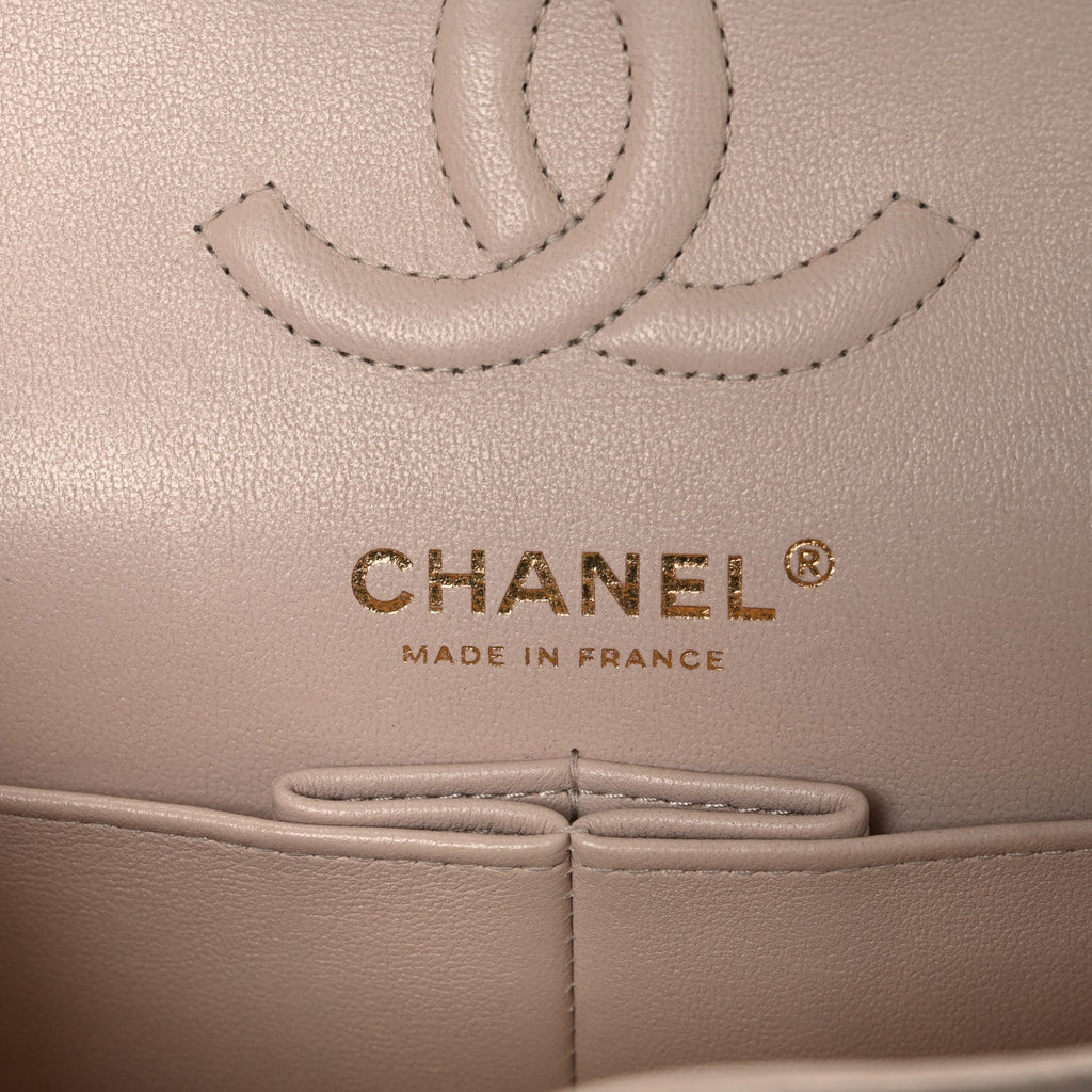 Caviar Quilted Small Double Flap Beige