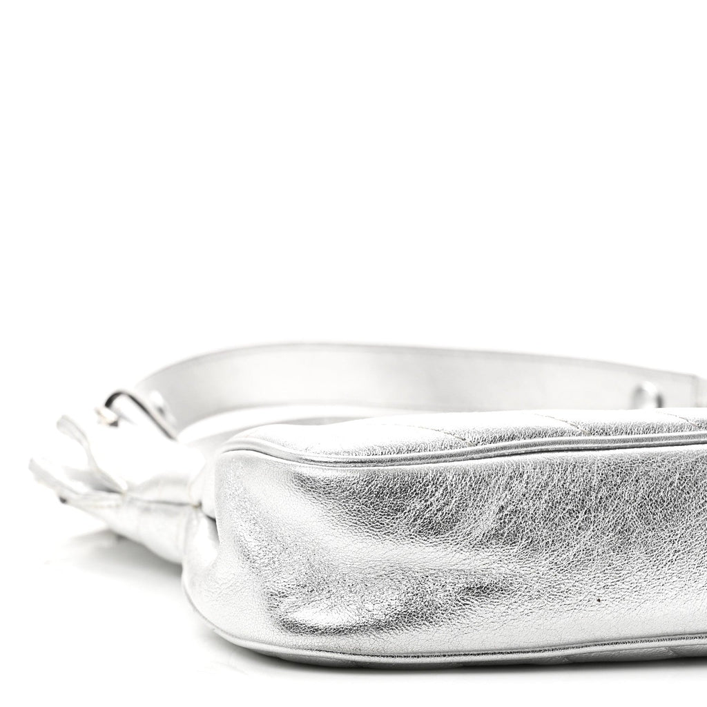 Sakai Be Green Calfskin Diagonal Stitched Small Blondie Tote Silver