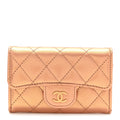 Metallic Lambskin Quilted Flap  Holder Wallet Golden