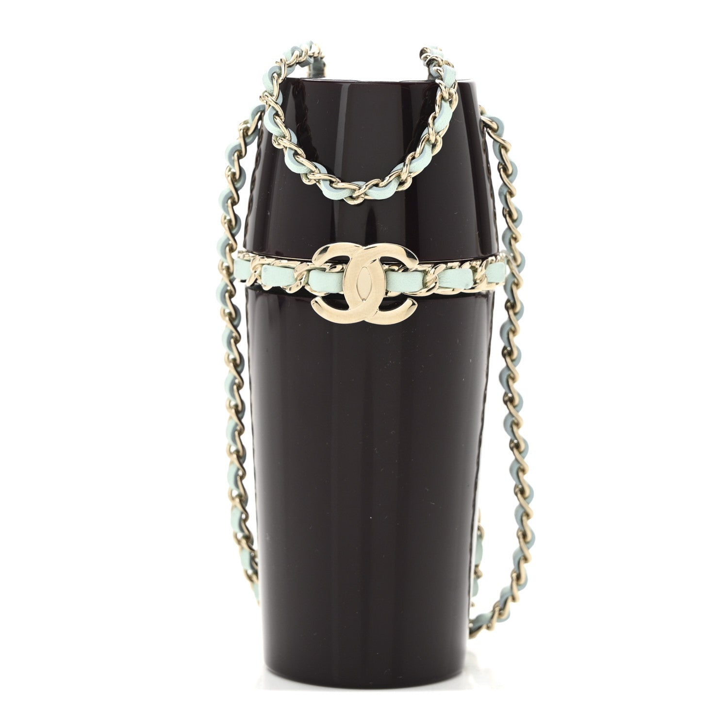 Lucite Lipstick Case On Chain Burgundy Blue