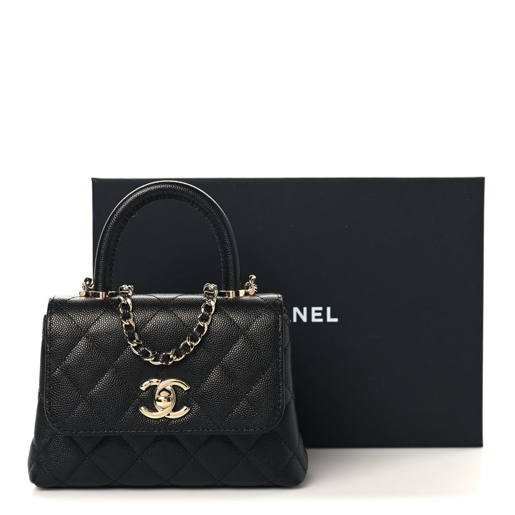 Caviar Quilted Coco Handle Clutch With Chain Black