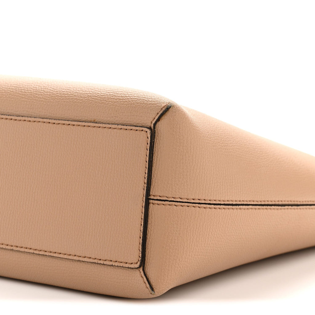 Grainy Calfskin Haymarket Check Small Reversible Tote Mid Camel