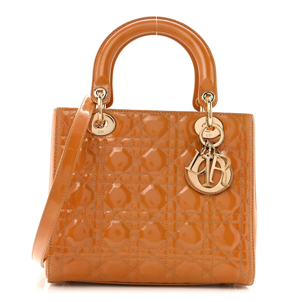 Patent Cannage Medium Lady Dior Dark Beige