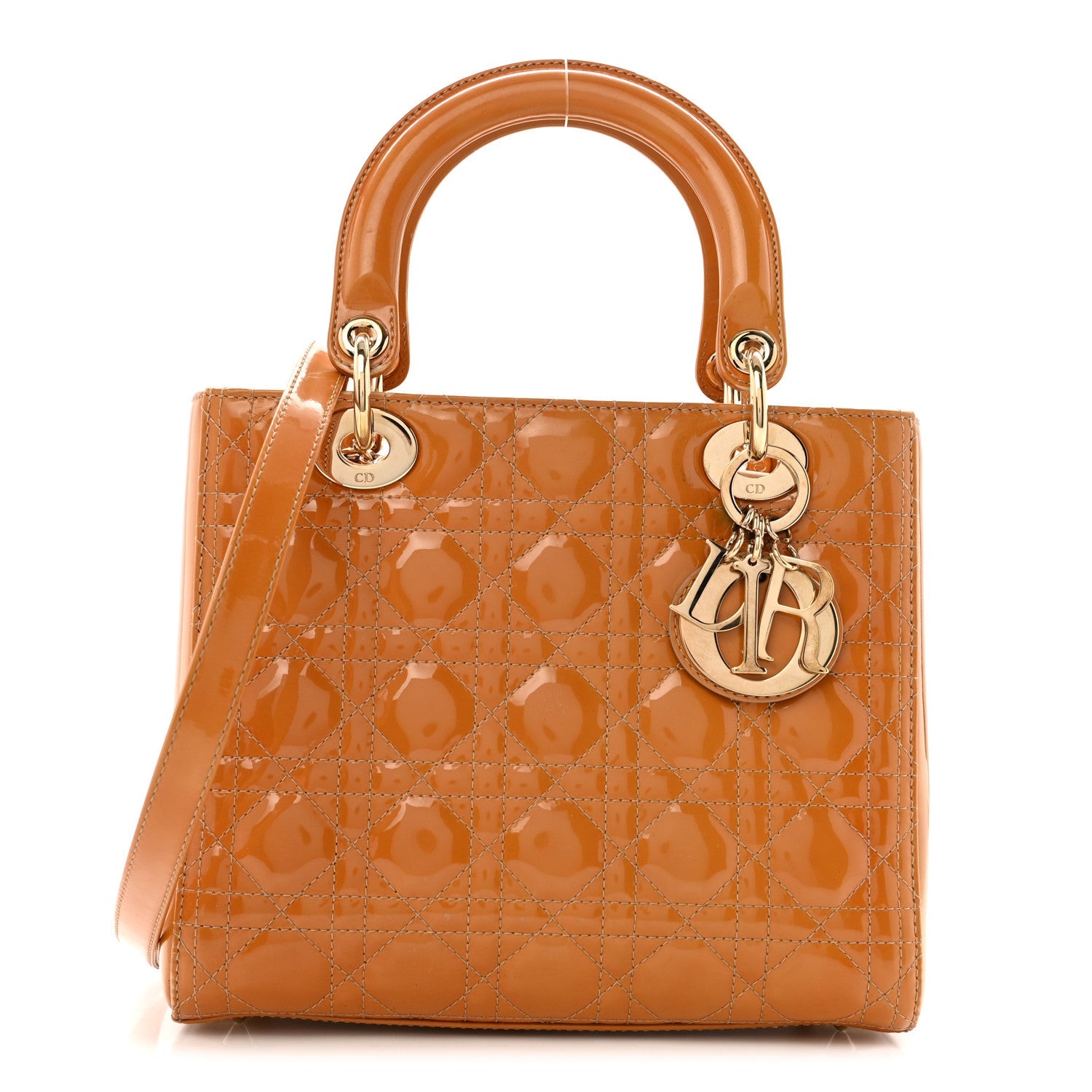 Patent Cannage Medium Lady Dior Dark Beige