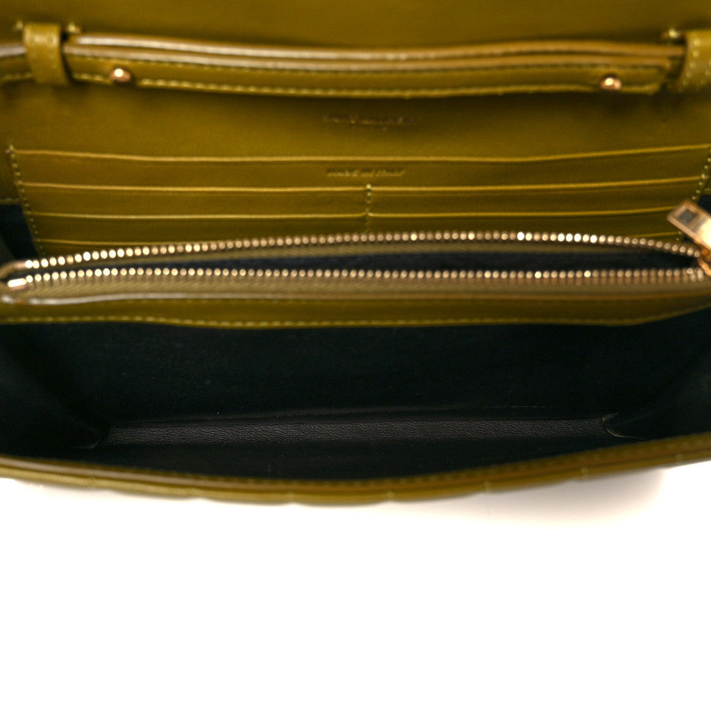 Lambskin Carre Quilted Cassandre Chain Wallet Olive Drab
