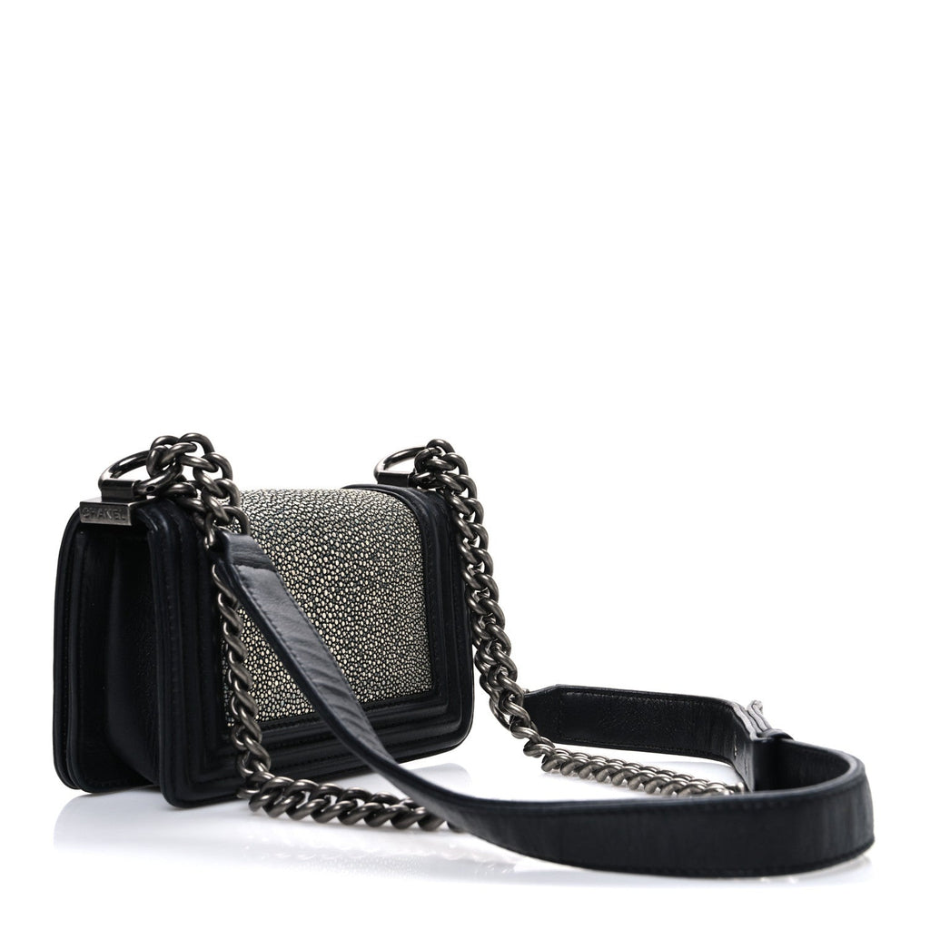 Galuchat Stingray Mini Boy Flap Black Silver