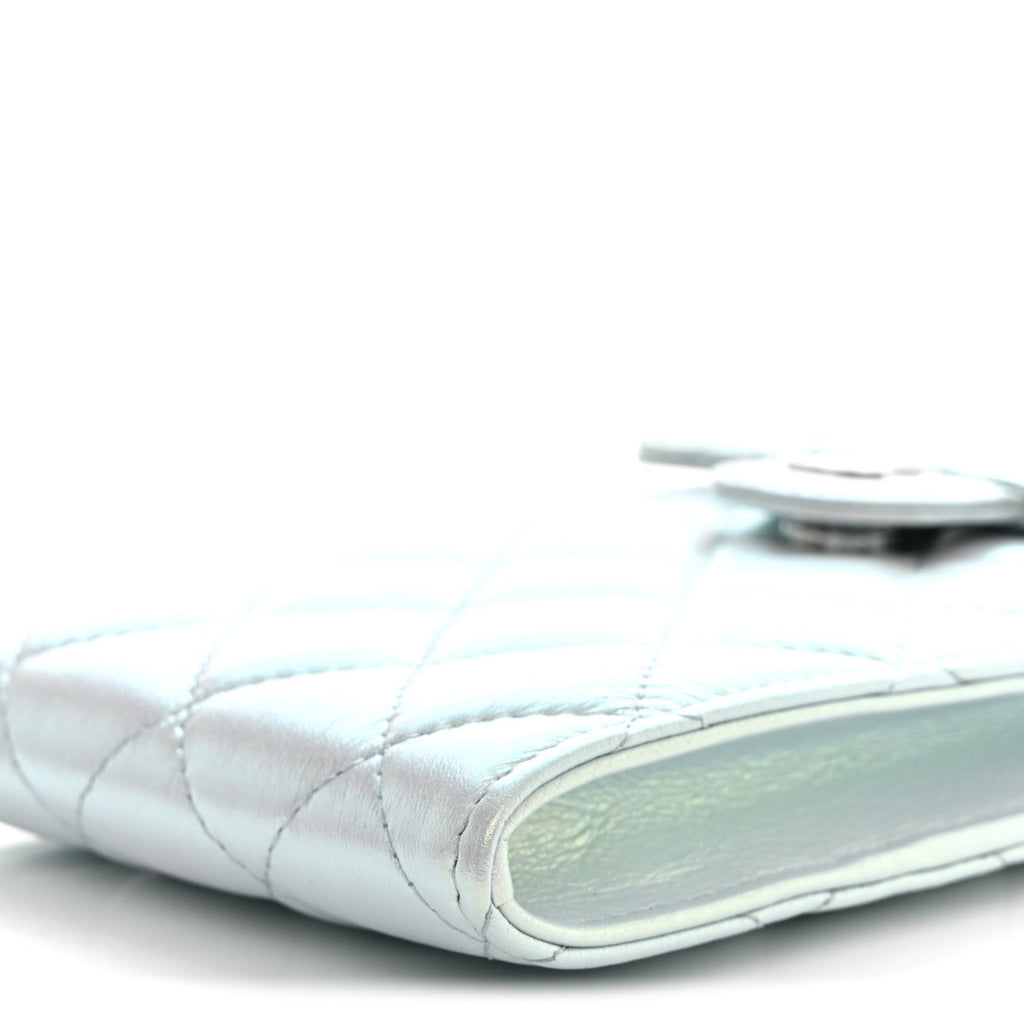 Iridescent Lambskin Quilted CC Phone Holder Blue