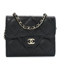 Caviar Quilted Flap  Holder On Chain Black