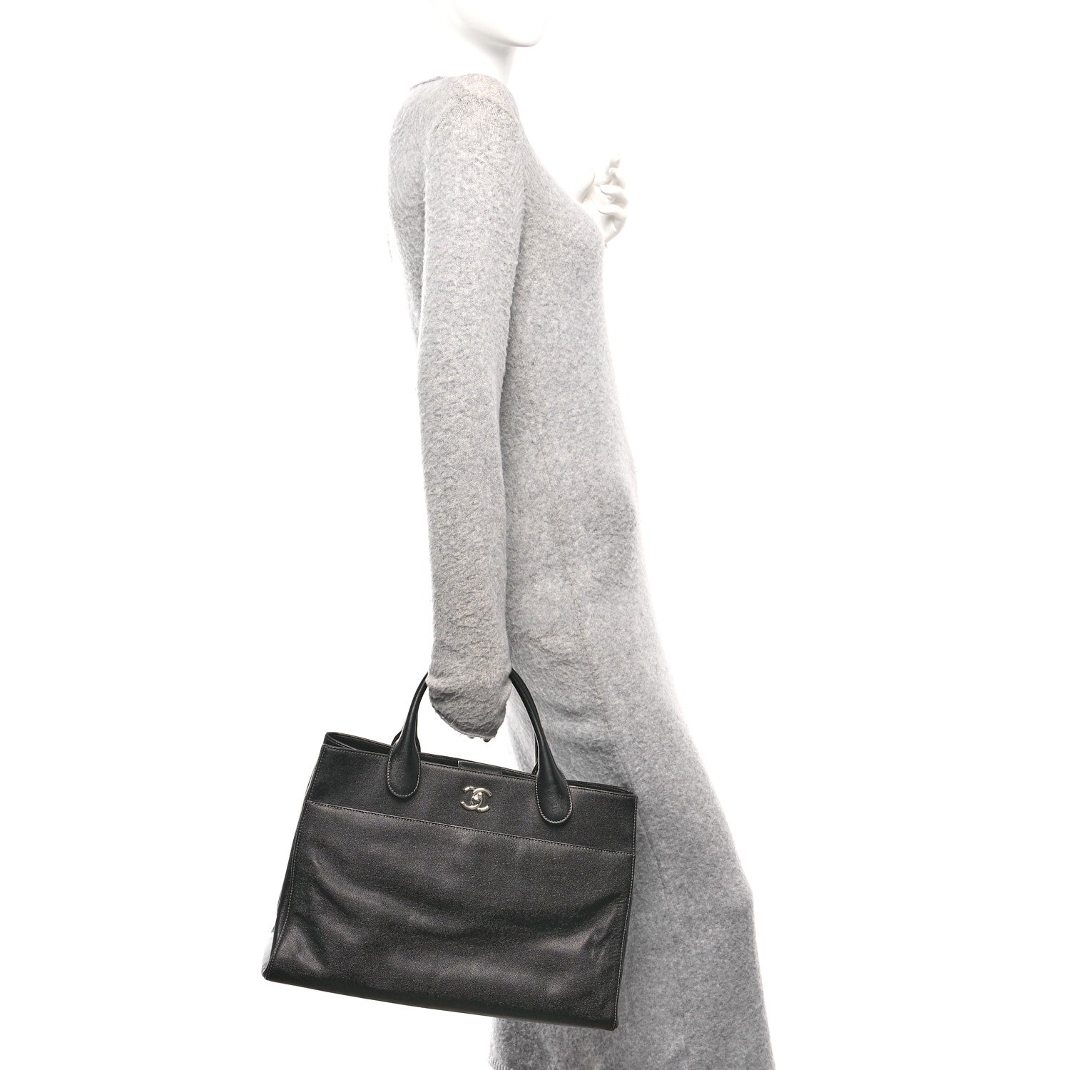 Caviar Medium Cerf Executive Shopper Tote Black