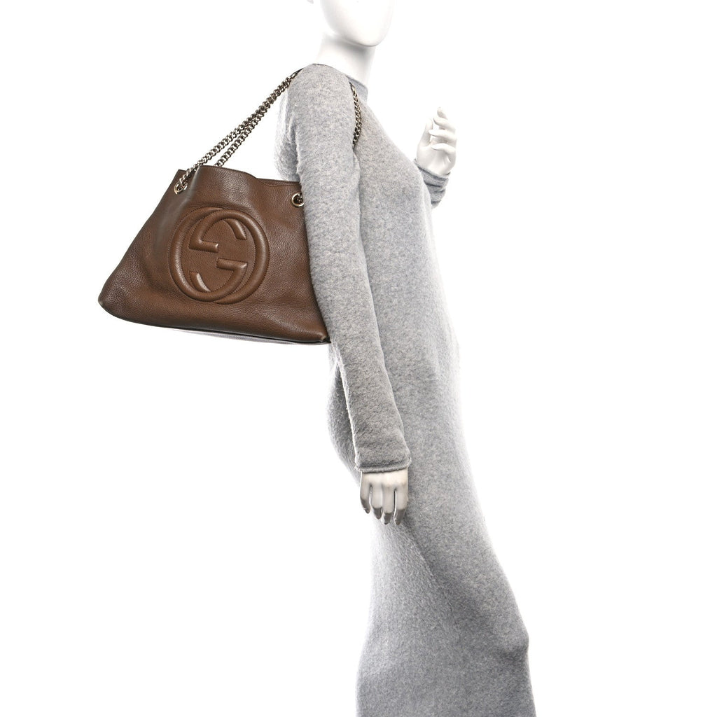 Pebbled Calfskin Medium Soho Chain Shoulder Bag Maple Brown