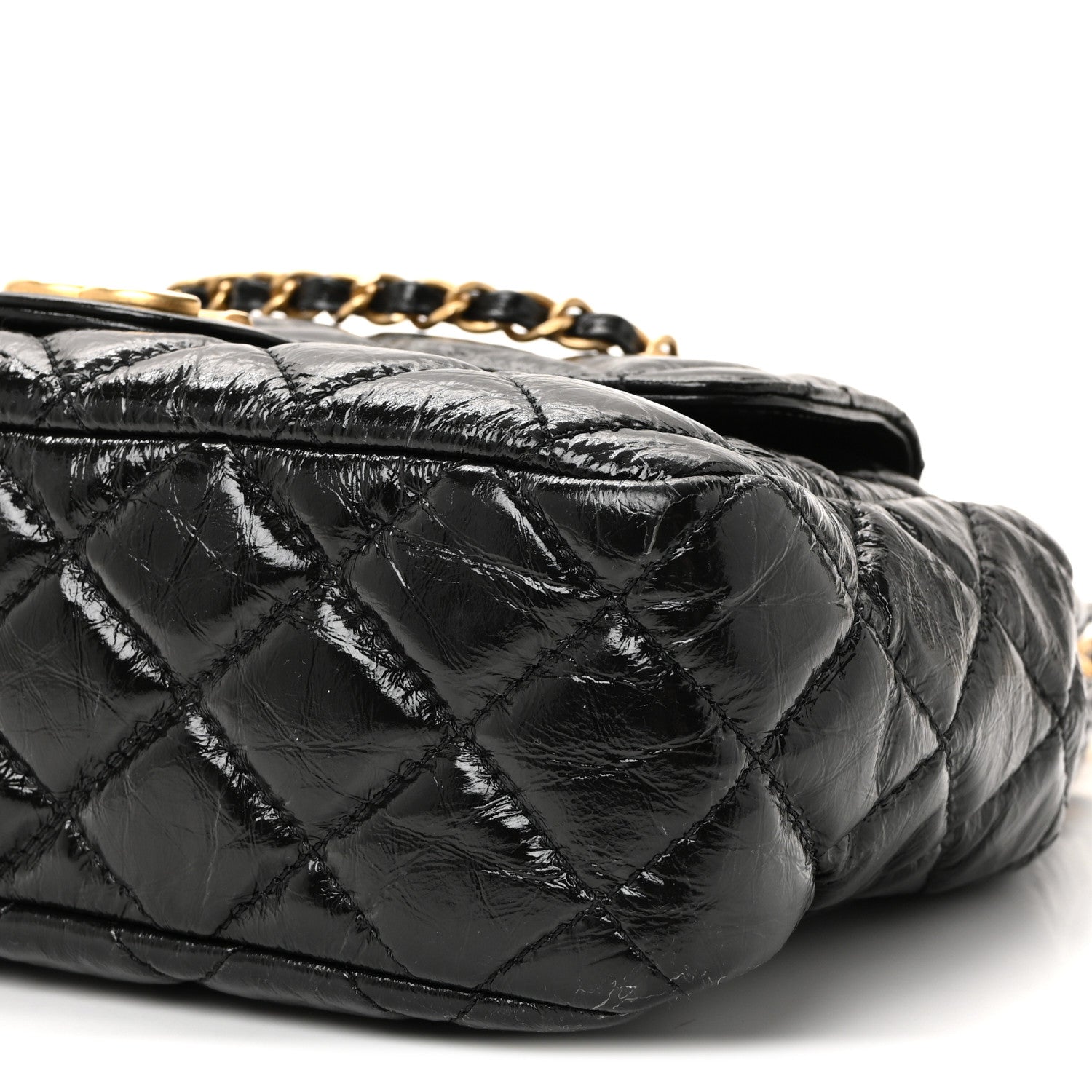 Shiny Crumpled Calfskin Quilted Wavy CC Hobo Black