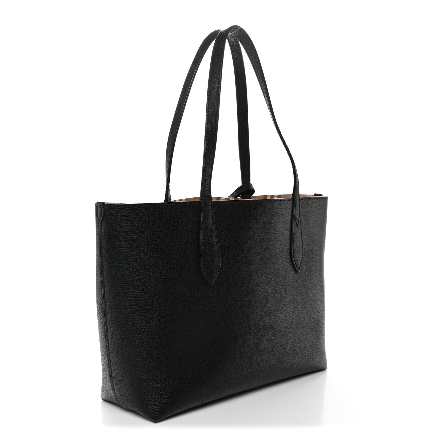 Grainy Calfskin Haymarket Check Small Reversible Tote Black