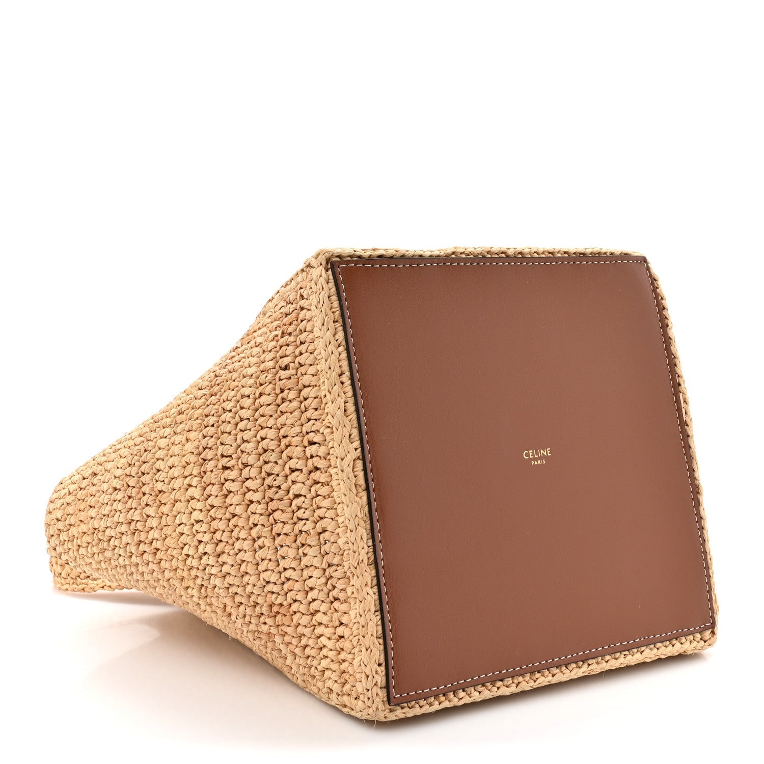 Raffia Calfskin Triomphe Cube Tote Natural Black