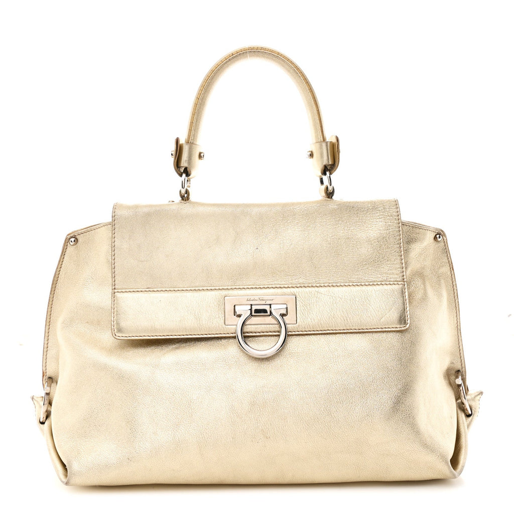 Metallic Grained Calfskin Medium Sofia Satchel Gold