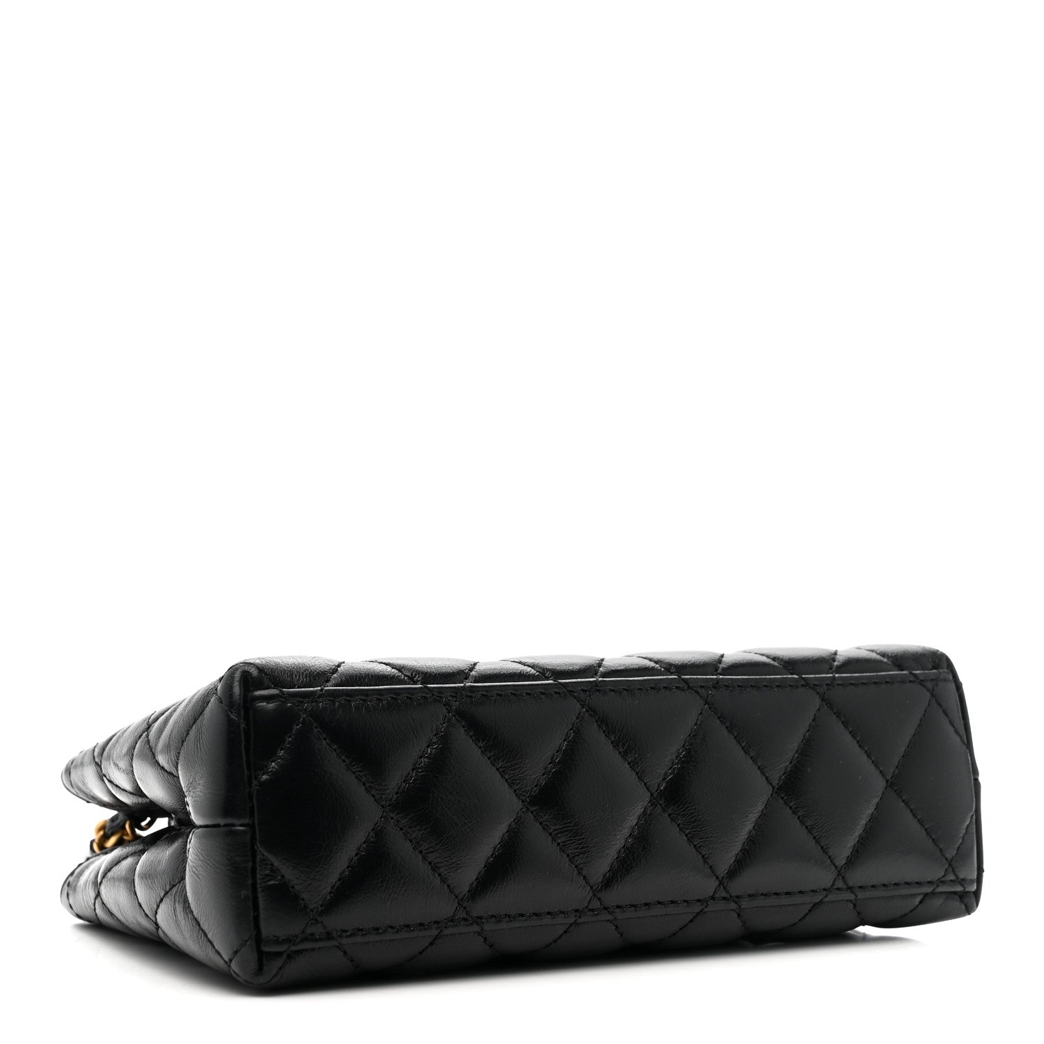 Shiny Aged Calfskin Quilted Nano Kelly Shopper Black