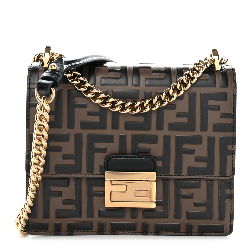 Vitello Liberty Bi-Color FF 1974 Embossed Small Kan U Shoulder Bag Maya Black