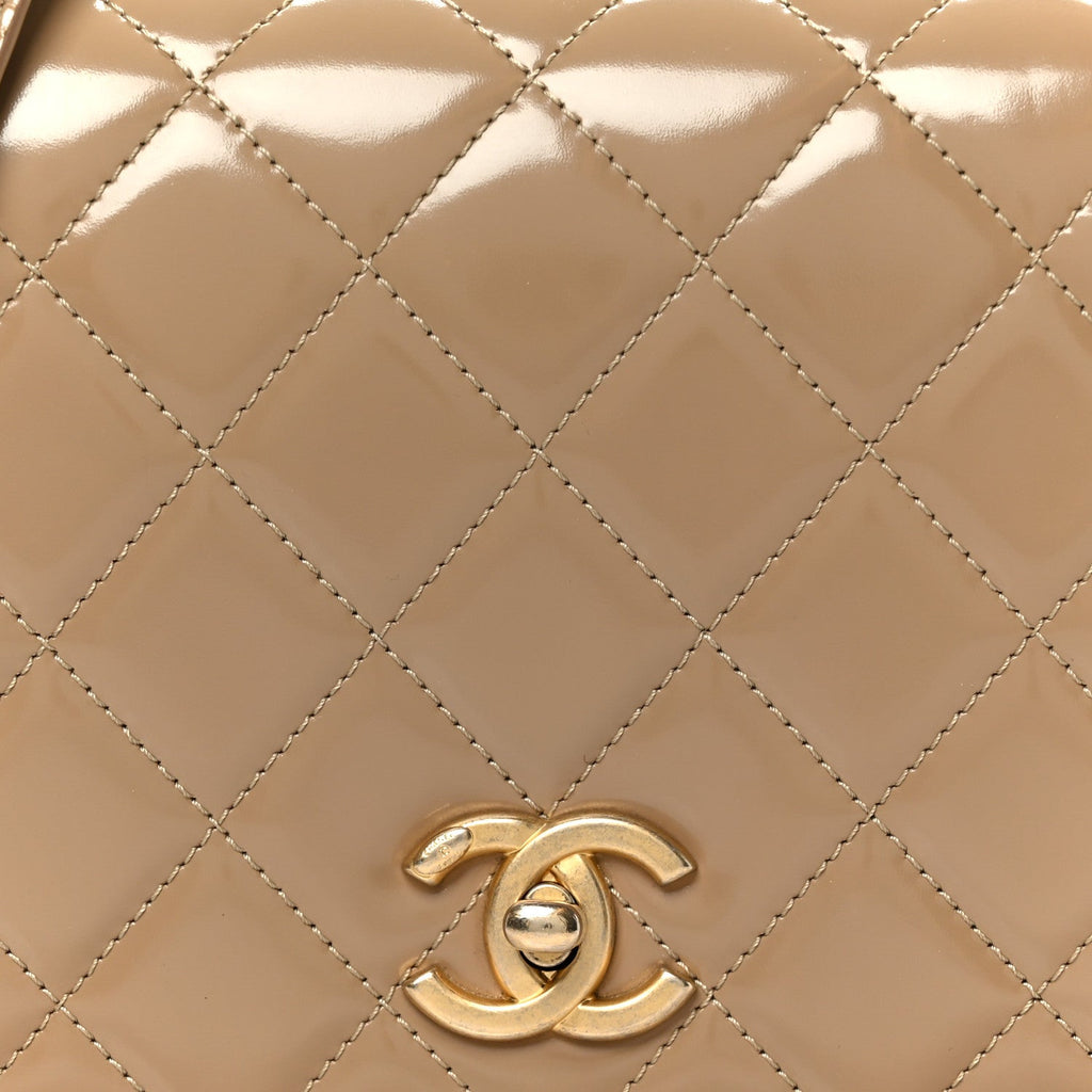 Shiny Calfskin Quilted Suede Goatskin Mini Messenger Beige