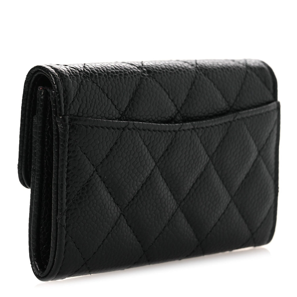 Caviar Quilted Flap  Holder Wallet Black