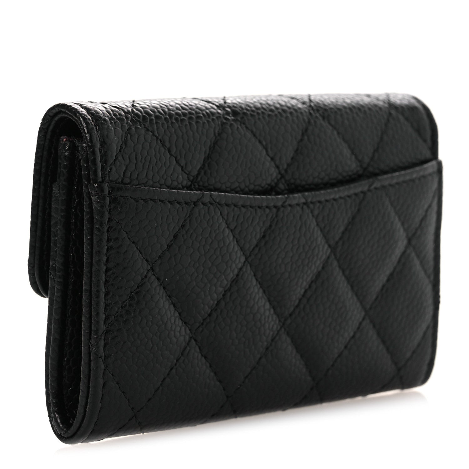 Caviar Quilted Flap  Holder Wallet Black