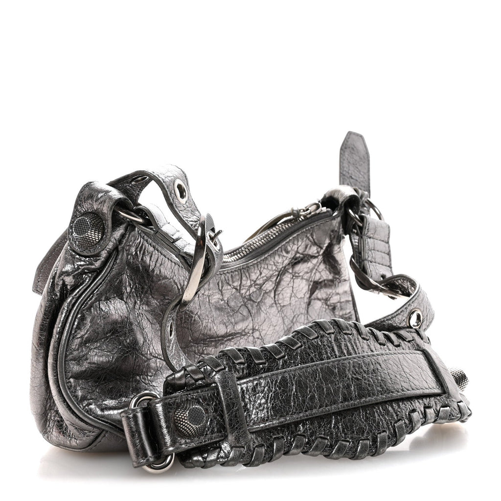 Metallic Agneau Arena Le Cagole Shoulder Bag XS Silver