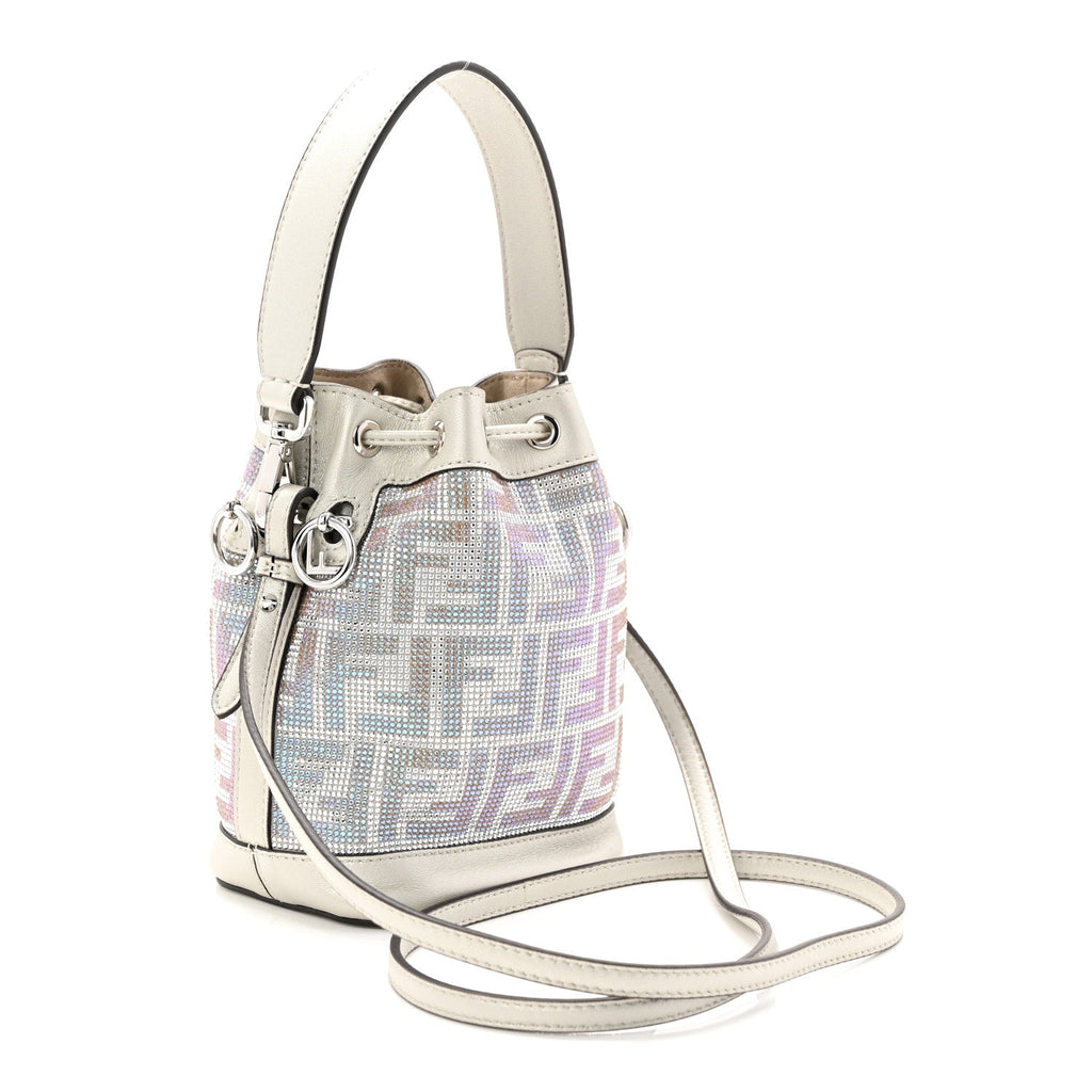 Crystal Vitello Laminato FF Mini Mon Tresor Bucket Bag Crystal Argento