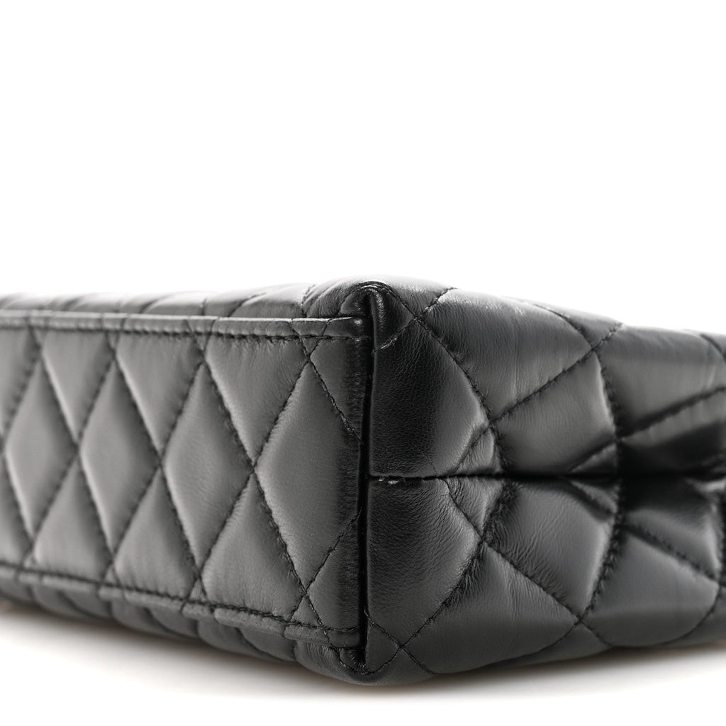 Shiny Aged Calfskin Quilted Nano Kelly Shopper Black