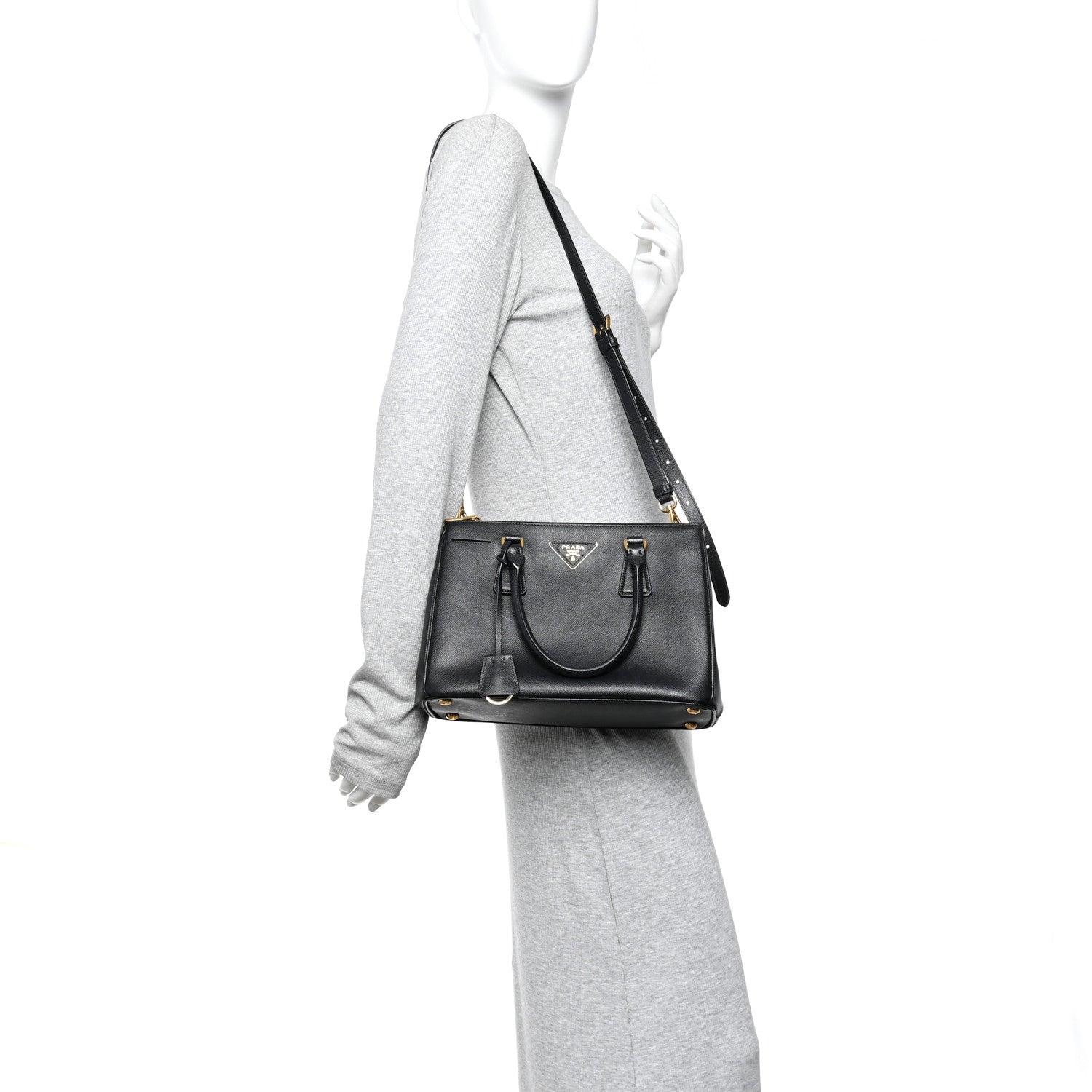 Saffiano Small Galleria Double Zip Tote Black