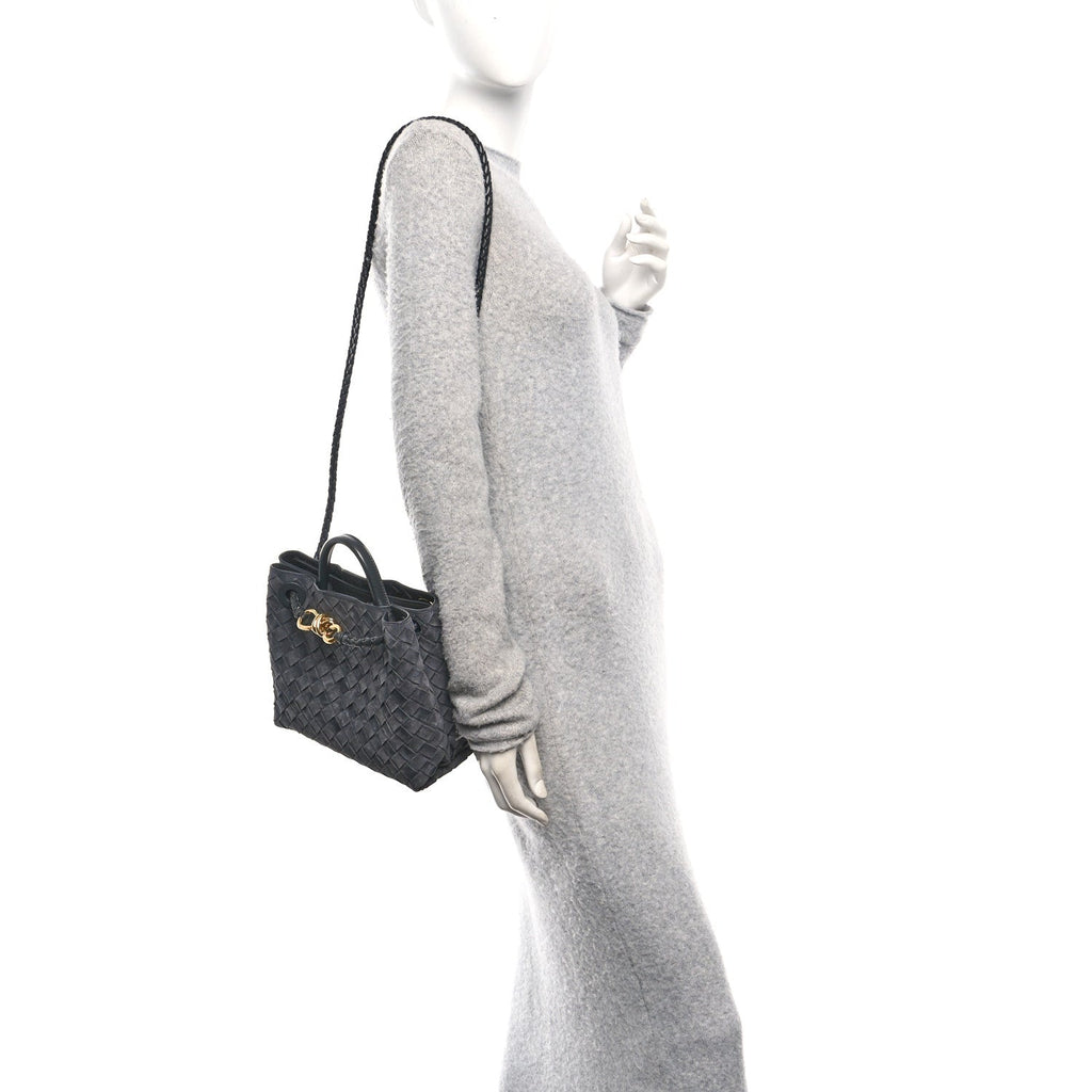 Suede Intrecciato Small Andiamo Shoulder Bag Graphite