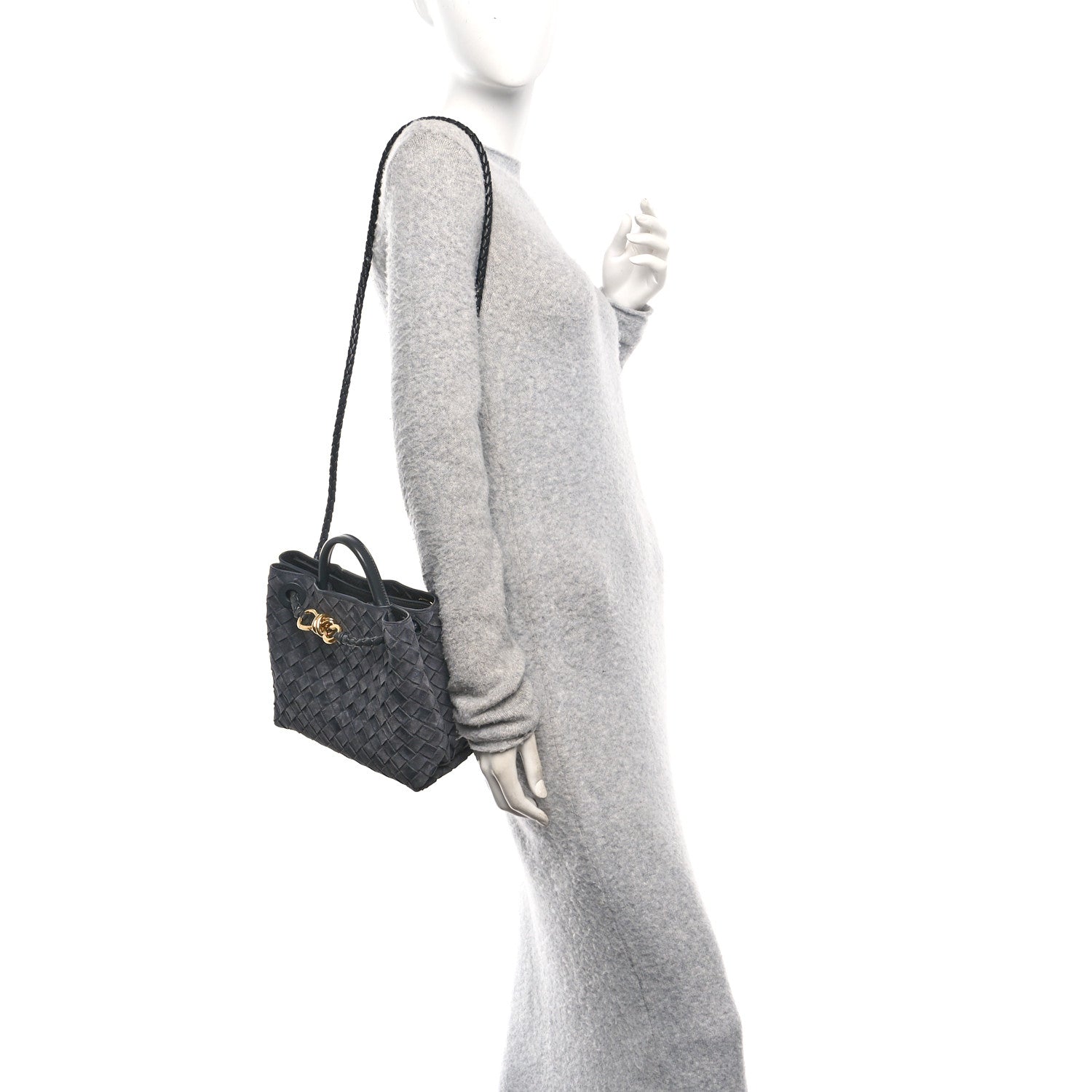 Suede Intrecciato Small Andiamo Shoulder Bag Graphite