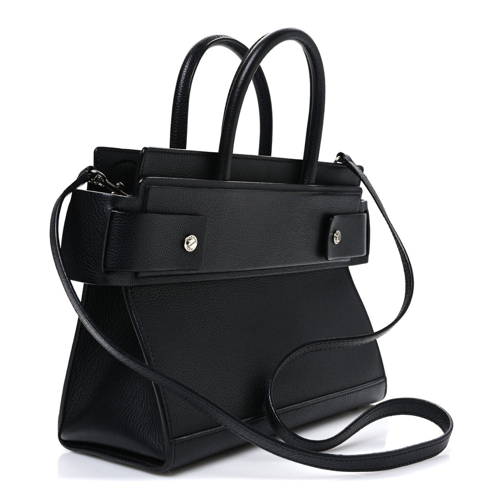 Grained Calfskin Small Horizon Satchel Black