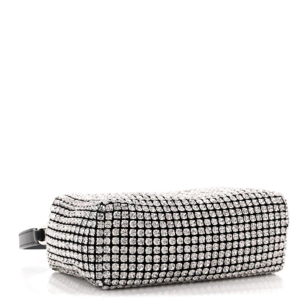 Mesh Crystal Rhinestone Mini Heiress Pouch Black Silver