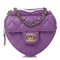Lambskin Quilted CC In Love Heart Clutch With Chain Purple