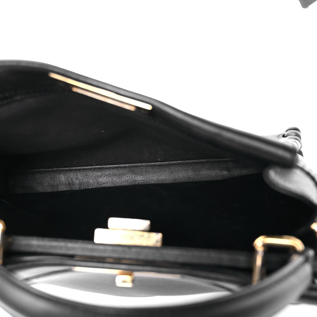 Vitello Seta Lace Up Medium Peekaboo Iconic Satchel Black