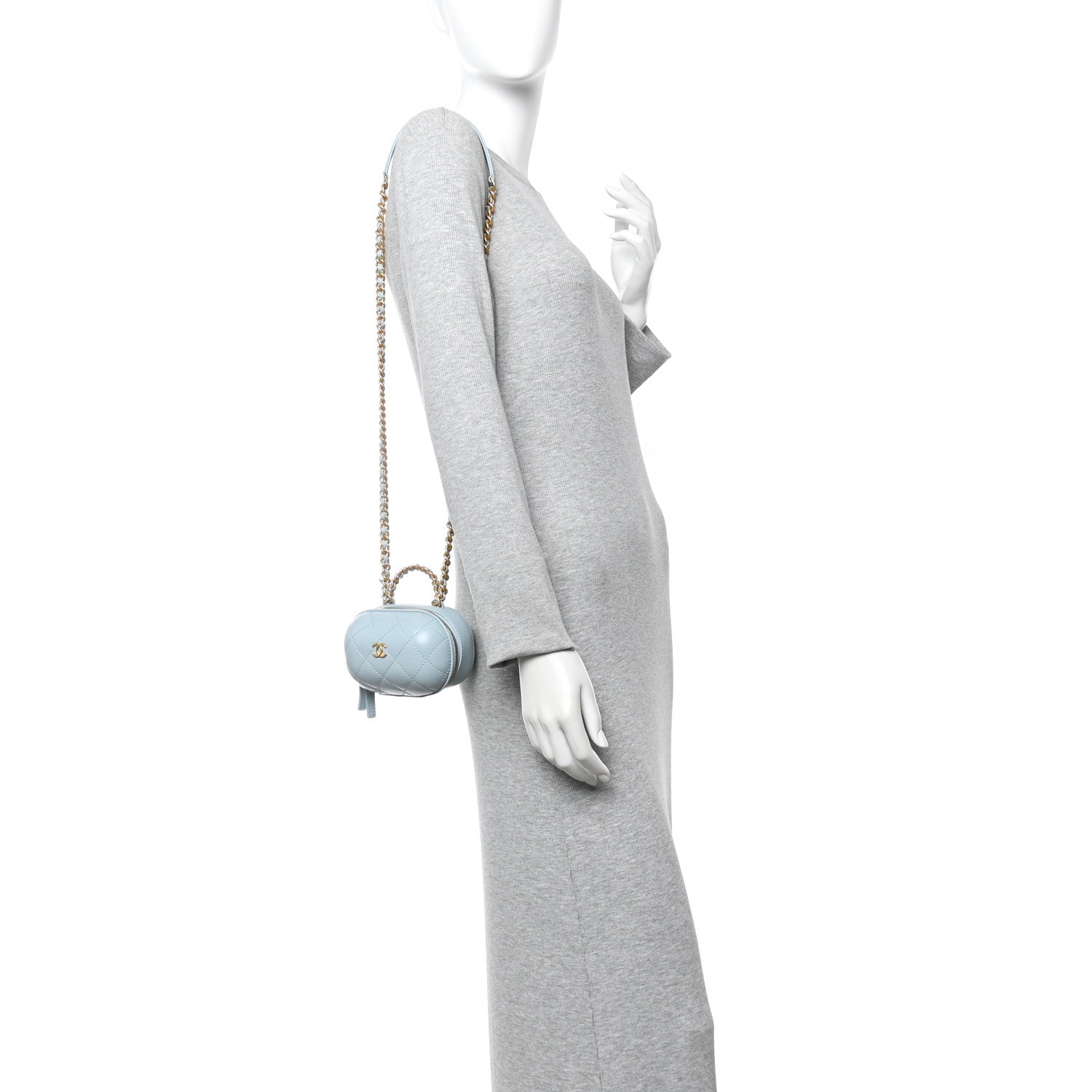 Lambskin Quilted CC Bubble Vanity Case With Chain Light Blue