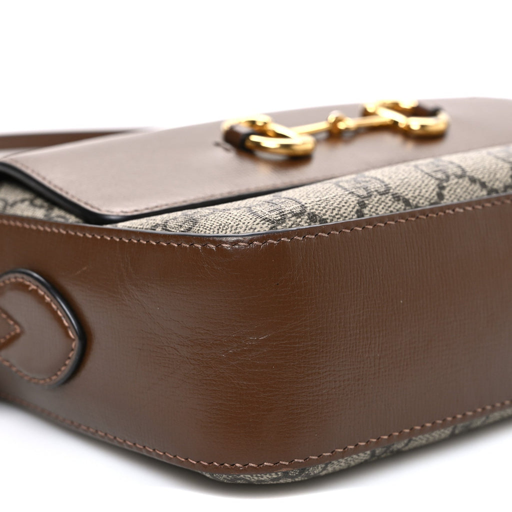 GG Supreme Monogram Small Horsebit 1955 Shoulder Bag Beige Brown Sugar
