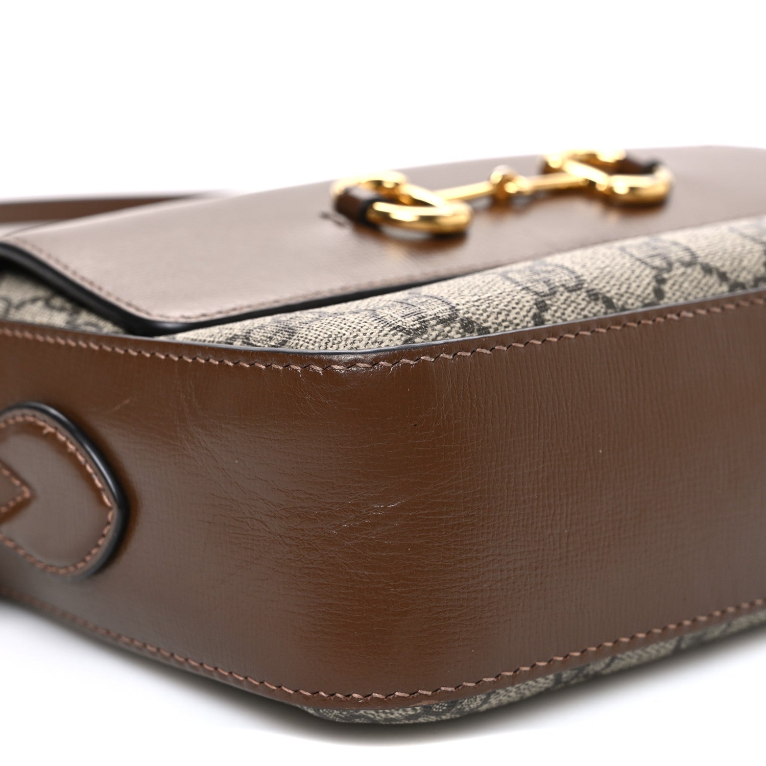 GG Supreme Monogram Small Horsebit 1955 Shoulder Bag Beige Brown Sugar
