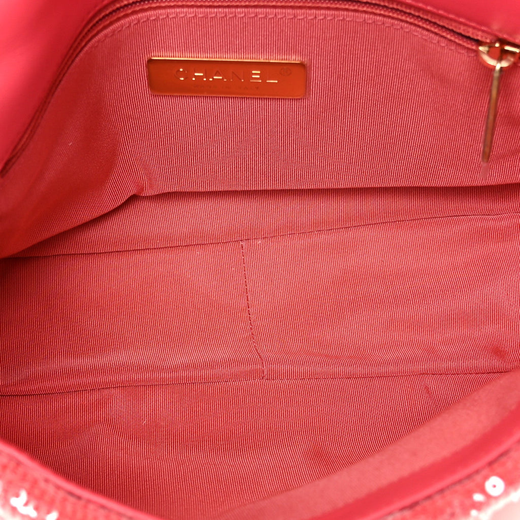 Sequin Quilted Medium Chanel 19 Flap Coral