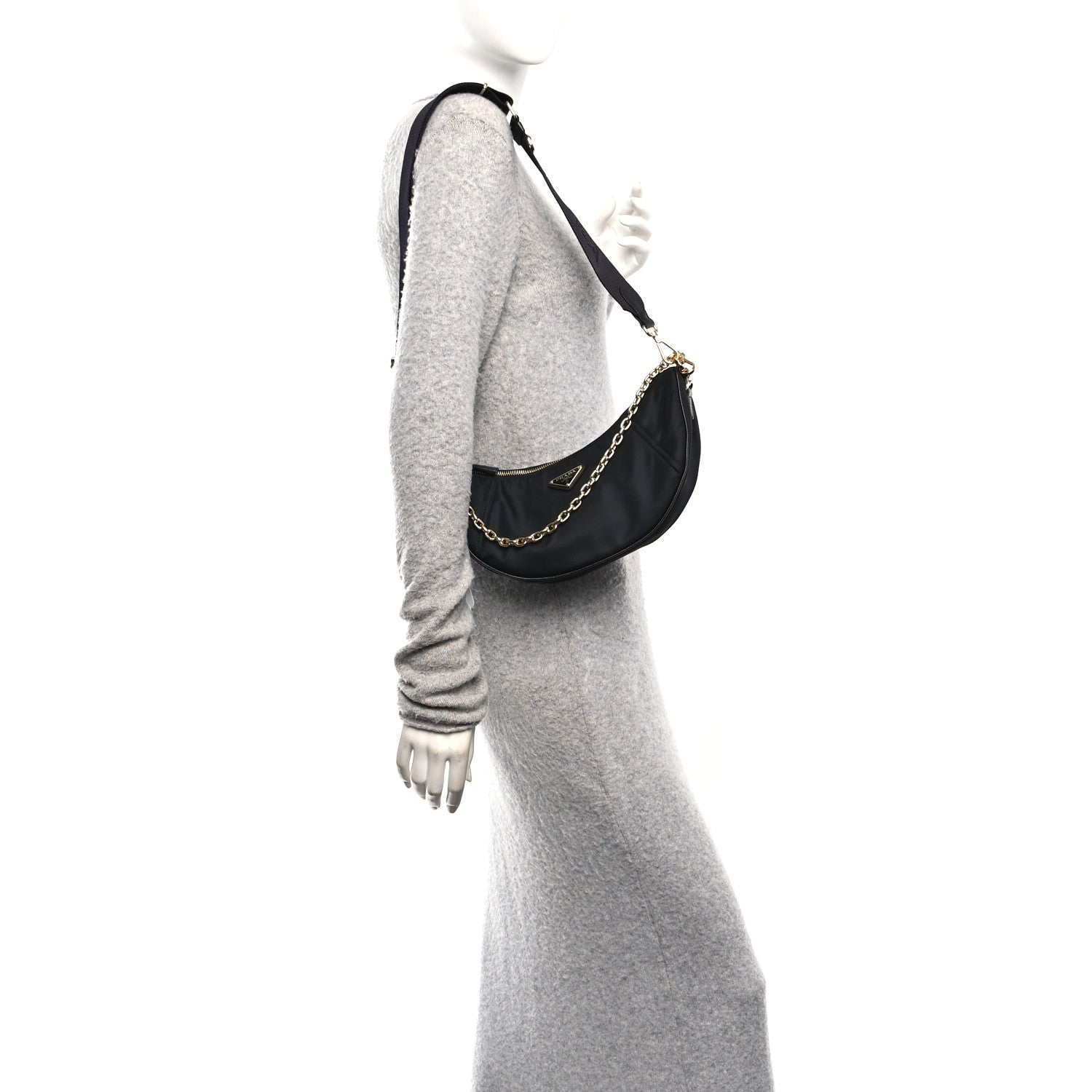 Re-Nylon Saffiano Demi-lune Shoulder Bag Black