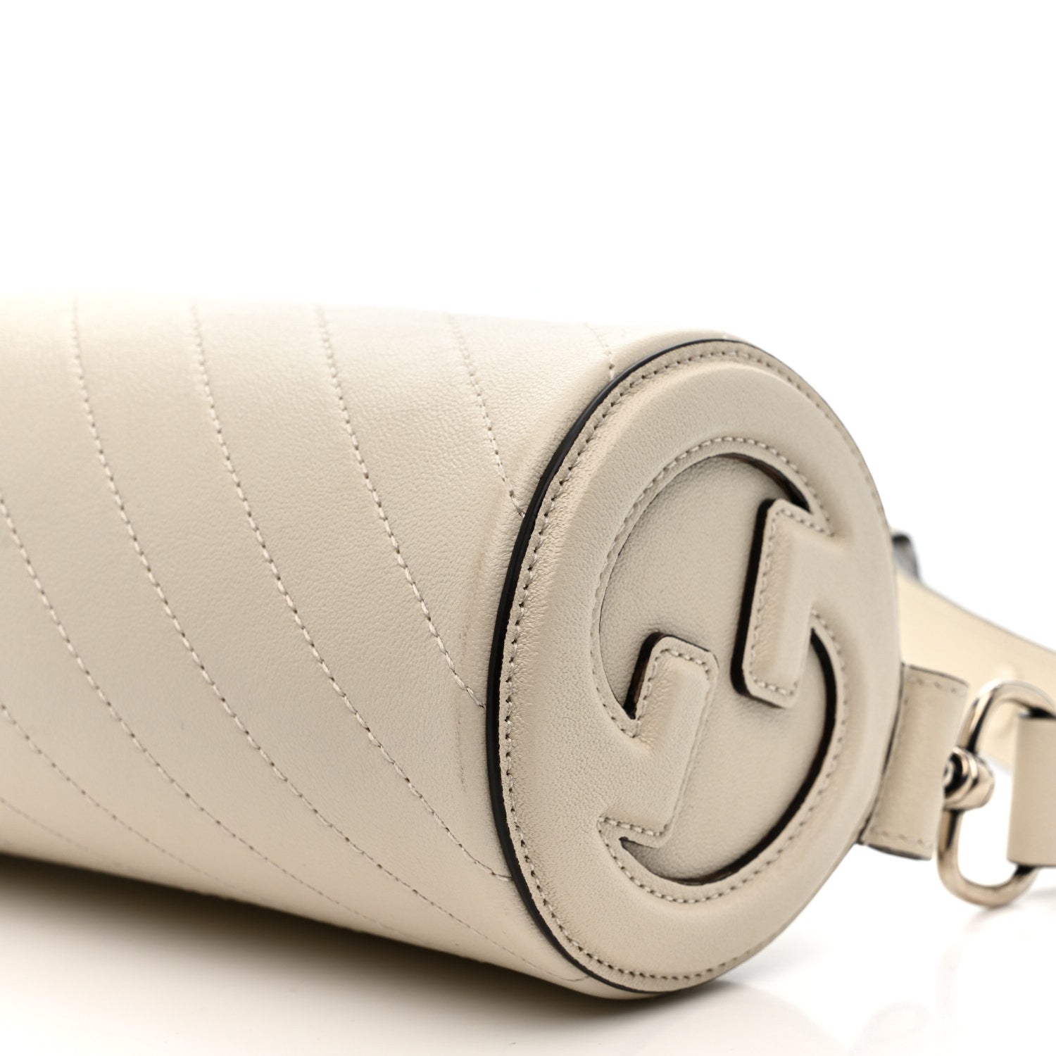 Sakai Be Green Calfskin Diagonal Stitched Mini Blondie Barrel Shoulder Bag Mystic White