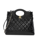 Shiny Crumpled Calfskin Quilted Mini 31 Shopping Bag Black