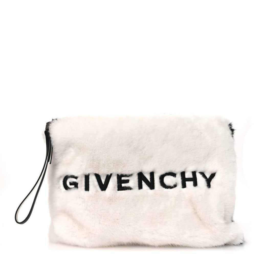 Faux Fur Two Tone Large GV3 Pouch Wristlet Black White