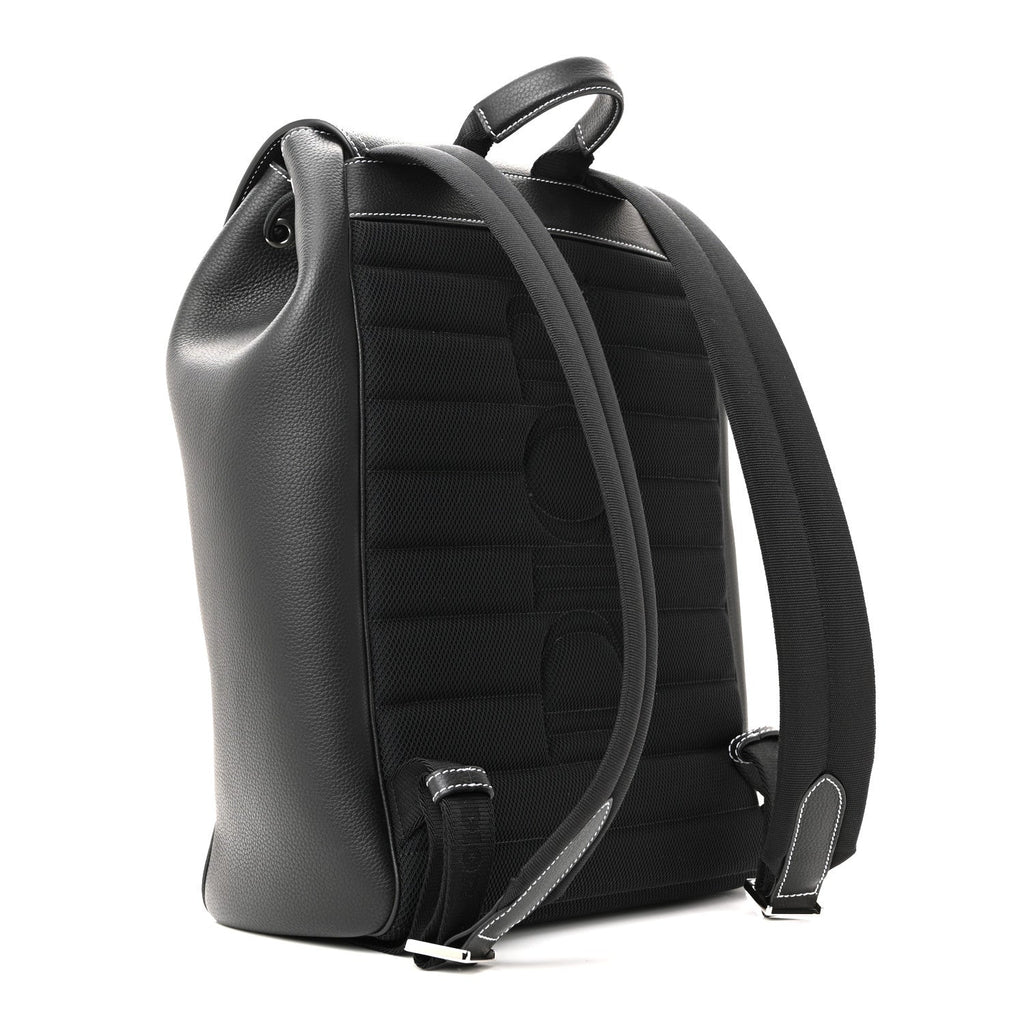 Grained Calfskin Saddle Drawstring Backpack Black