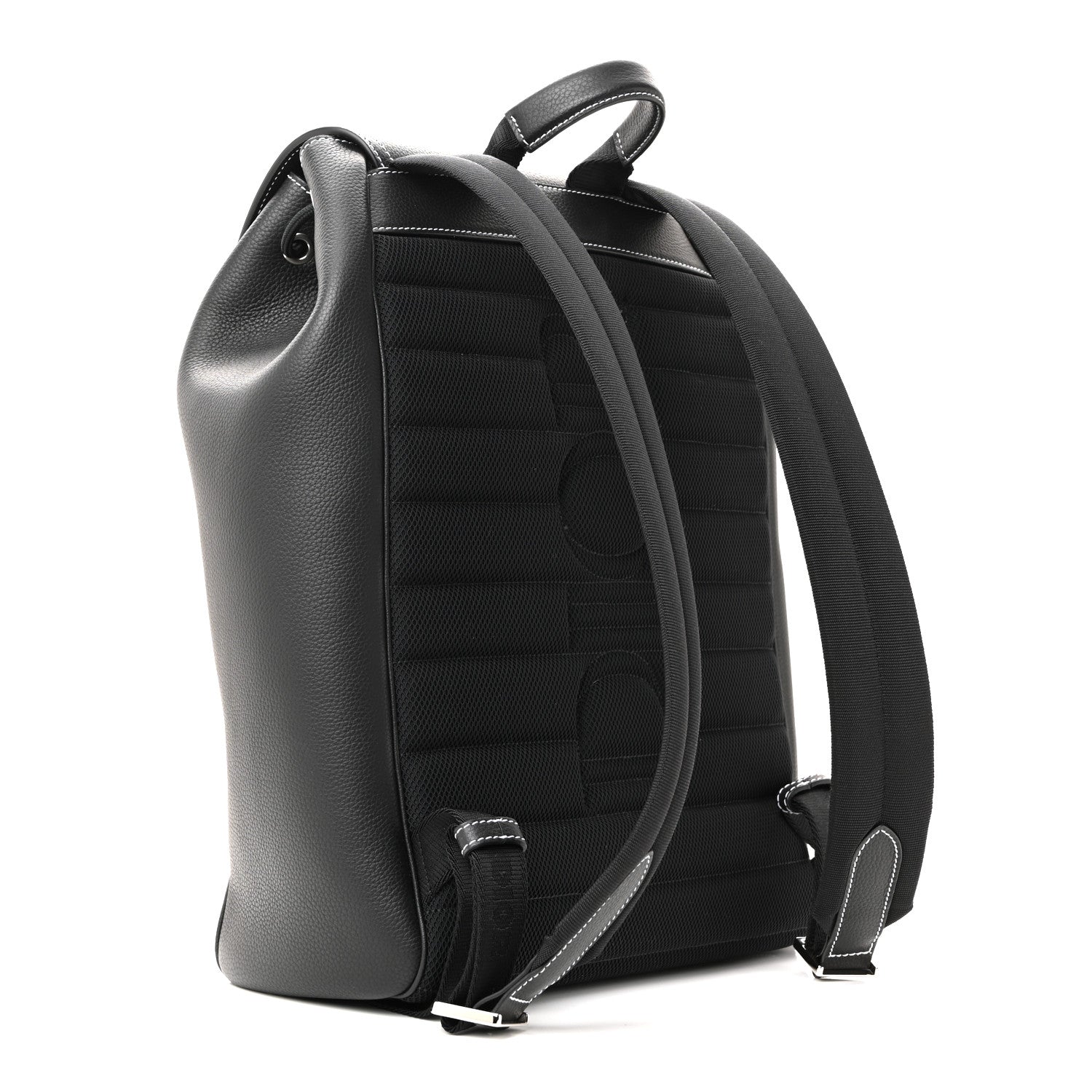 Grained Calfskin Saddle Drawstring Backpack Black