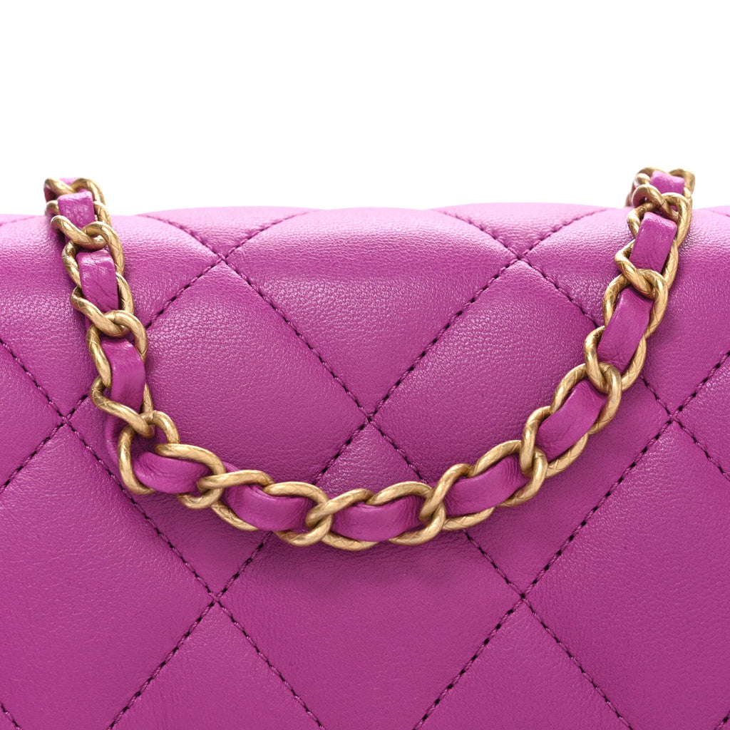 Lambskin Quilted CC Small Dynasty Flap Purple