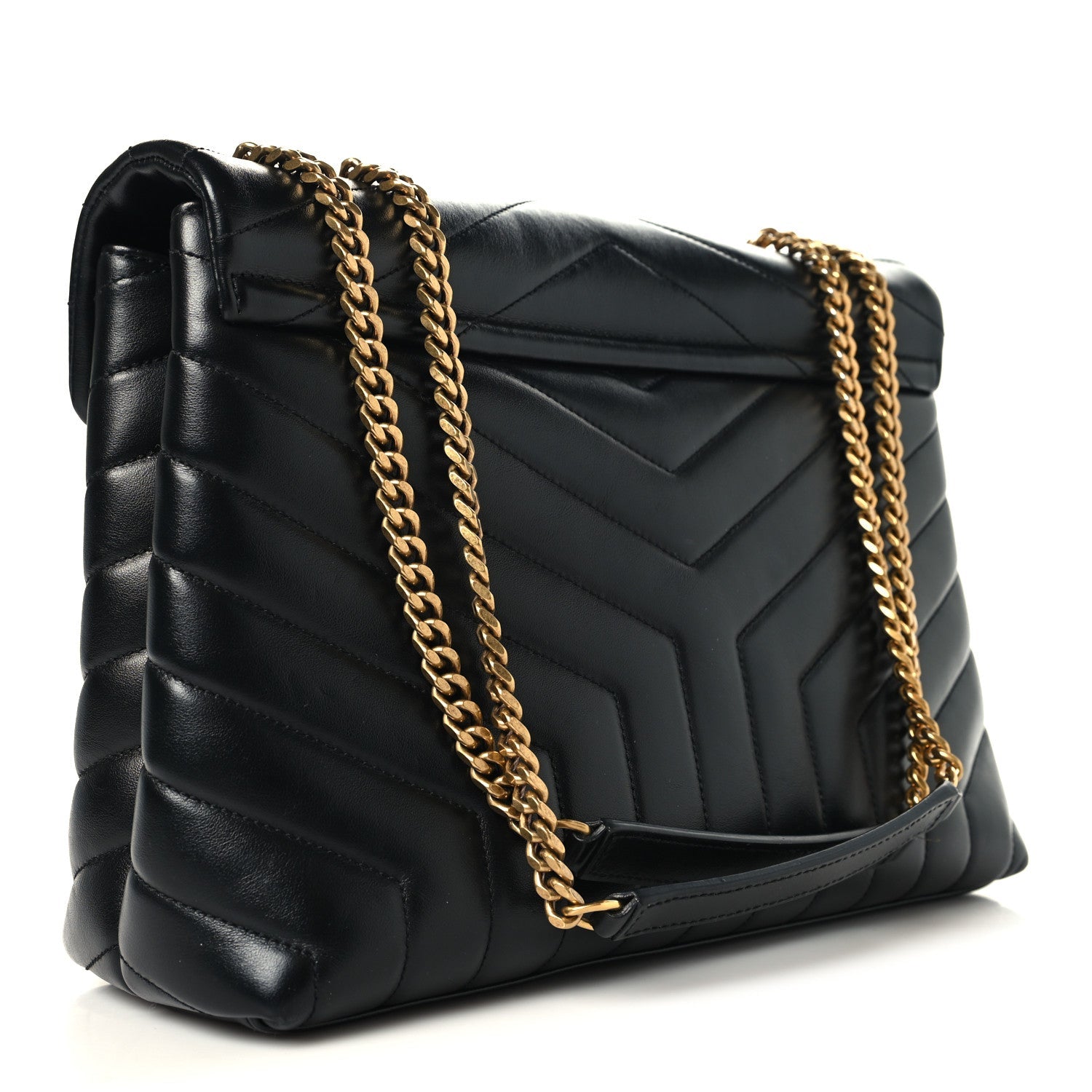 Calfskin Y Quilted Monogram Medium Loulou Chain Satchel Black