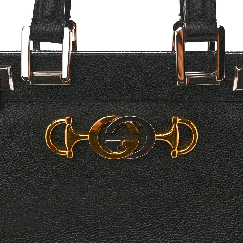 Grainy Calfskin Small Zumi Top Handle Bag Black
